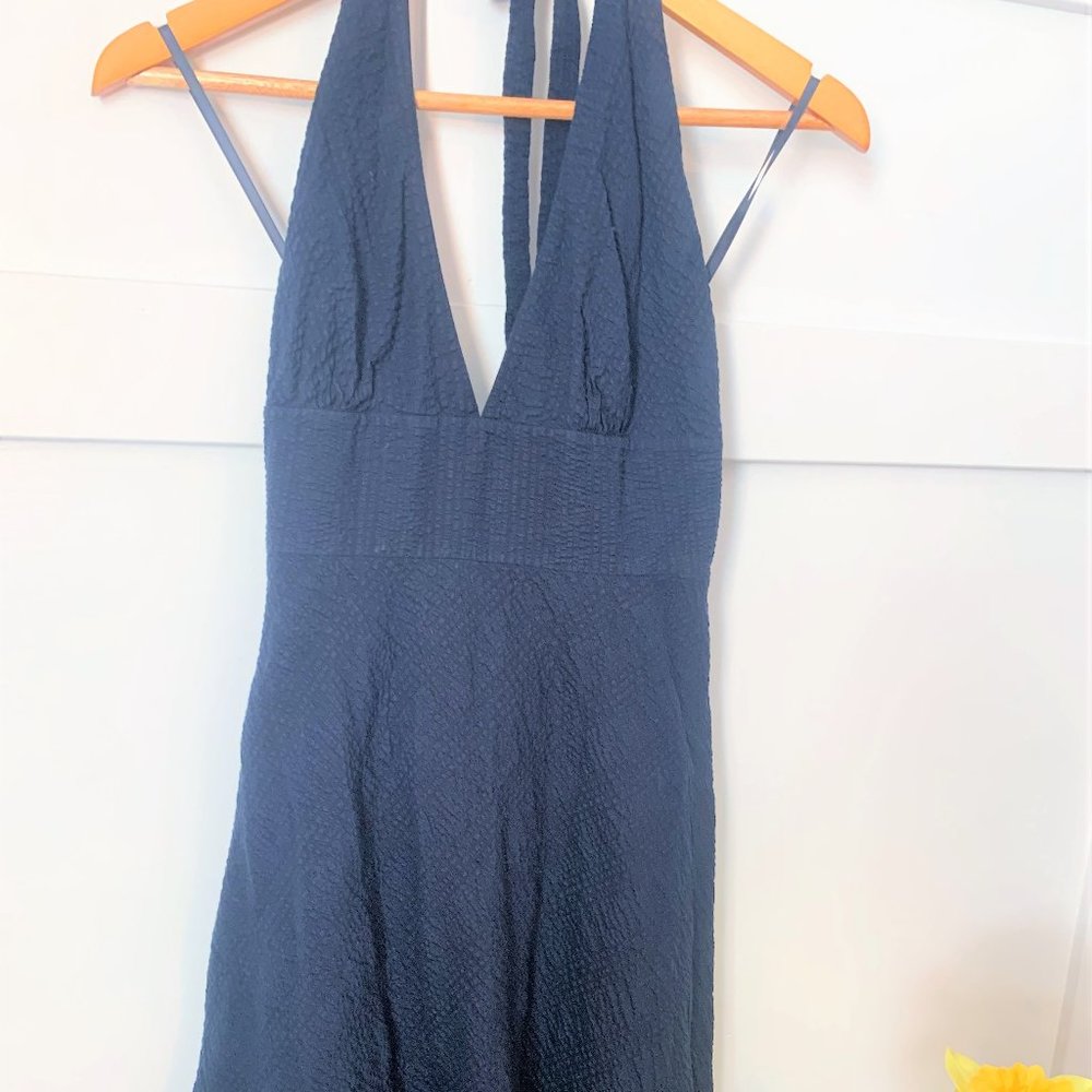 J. Crew navy, cotton, halter top, spring dress